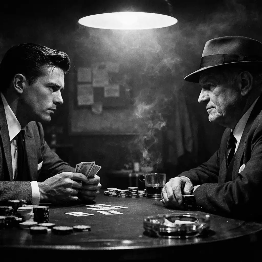1960s period poker face-off in The Cincinnati Kid with two players in profile